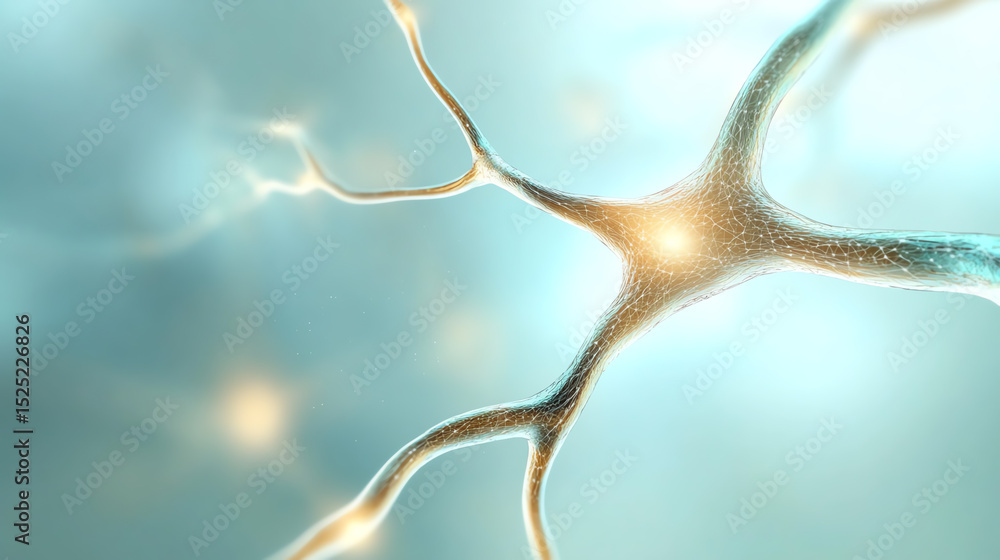 Poster An artistic representation of a neuron highlighting its structure and connections, symbolizing the complexity of the nervous system.