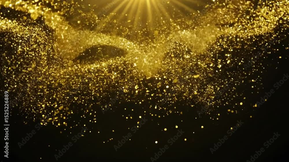 Poster magical golden glitter particles shimmering in dark background, creating festive atmosphere with spa