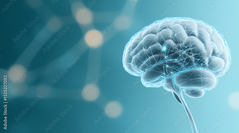 Aufkleber Close-up of a human brain showcasing neural connections and complexity of thoughts in a digital art style, symbolizing intelligence.