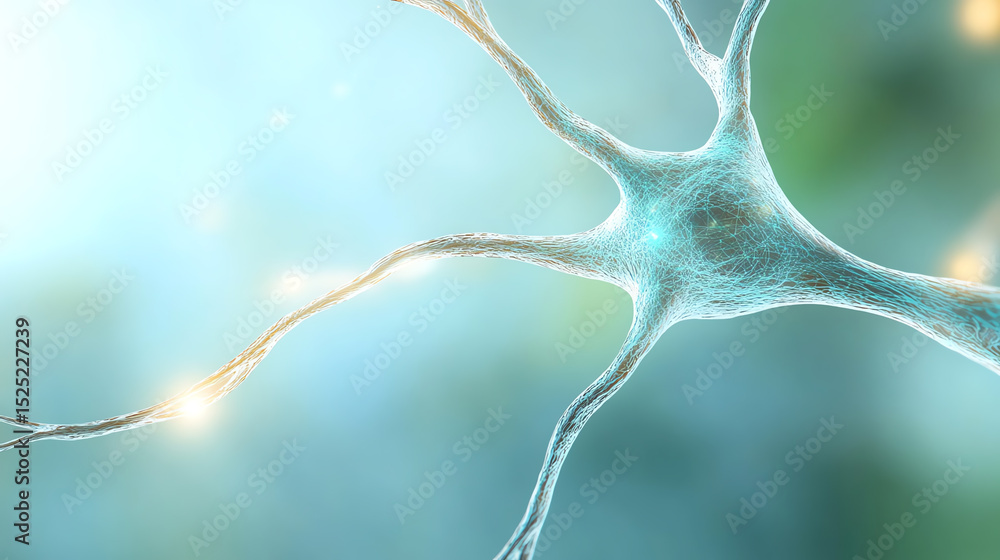Aufkleber Close-up view of a neuron showcasing intricate connections, representing advanced neuroscience and brain function.