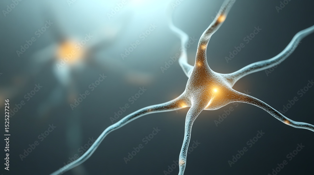 Aufkleber Close-up view of interconnected neurons showcasing their intricate structure and electrical activity, illustrating brain function.