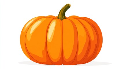 A vibrant orange pumpkin with a green stem, depicted in a cartoonish style against a white background, showcasing its ribbed texture and subtle highlights