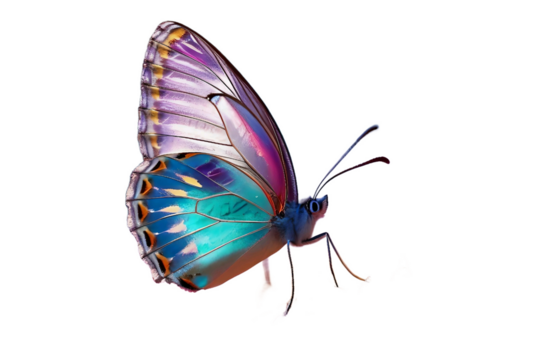Vibrant iridescent butterfly isolated on transparent background