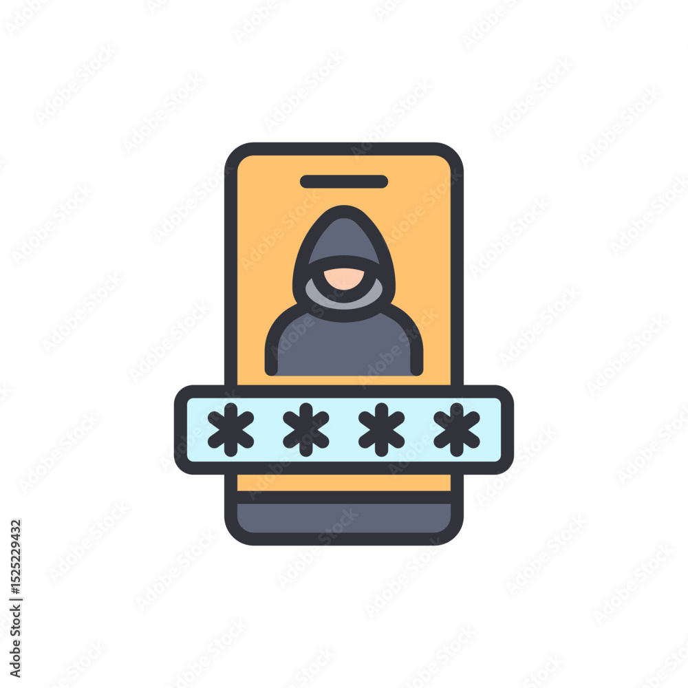 Poster mobile phone security threat represented by hacker avatar and password