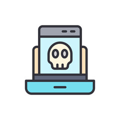 Laptop Displaying A Skull Icon Symbolizing Digital Threat Or Malware