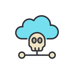 Cloud Data Breach With Skull Icon Represents Cyber Security Threat