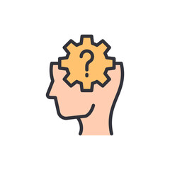 Human Head Silhouette With Cogwheel And Question Mark Inside The Brain