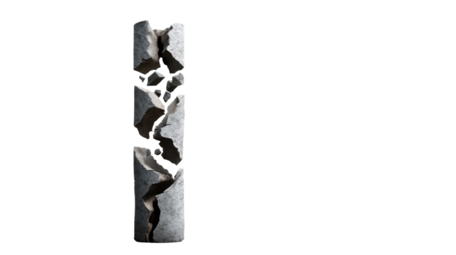 Fragmented column sculpture: A striking, fractured column sculpture stands with its unique and artistic construction