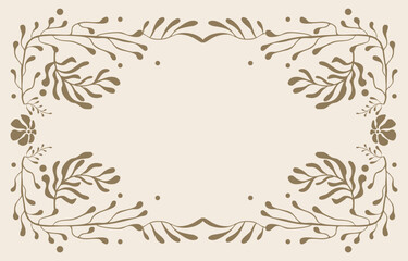 Retro flower and leaves frame banner in wavy line style for horizontal A4 design