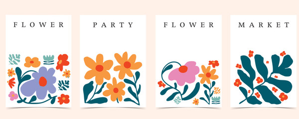 wavy groovy flower background in naive style for A4 vertical design