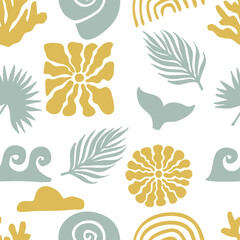summer seamless pattern with shell,sun,wave