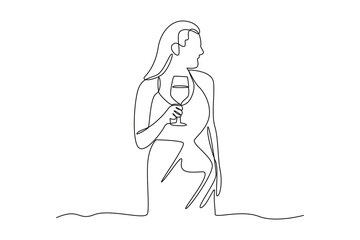 Continuous one line drawing of beauty woman drinking a cup of tea at caffe. Entertainment activity minimalist concept. Entertainment area.