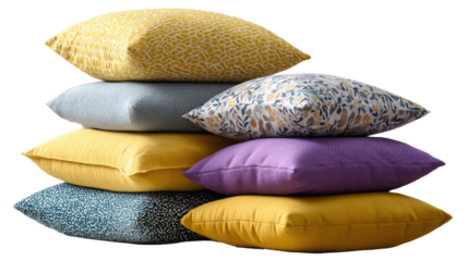 Pillow Composition: A serene arrangement of vibrantly colored pillows, each adorned with unique textures and patterns, create a captivating visual display of comfort and design.