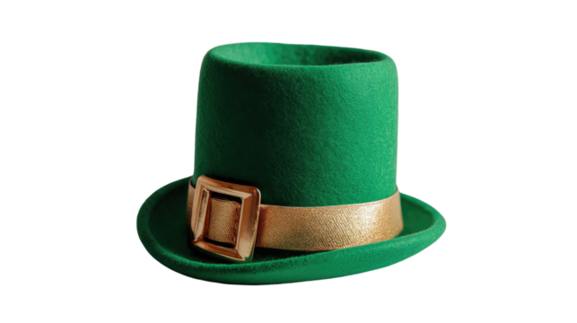 St. Patrick's Day Hat: A vivid green hat, symbolic of St. Patrick's Day, embodies the spirit of the holiday with its traditional design. The gold band adds a touch of elegance. - Powered by Adobe