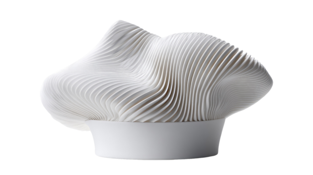 Chef's Hat: An artistic representation of a pristine white chef's hat, its textured surface resembling waves, evoking a sense of culinary artistry and professionalism. 