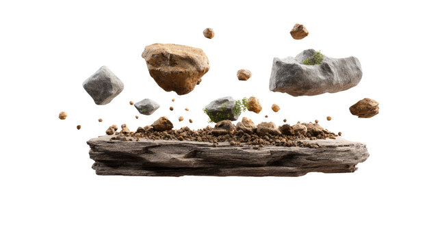 Levitating Rocks: A visually striking collection of levitating rocks, showcasing natural textures and earth elements in an abstract and artistic composition.