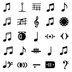 Obraz premium A collection of musical notes and symbols. Musical notes in various shapes. Symbols include treble clef, rests, and more. Perfect for music education and design. Music elements, vector set.