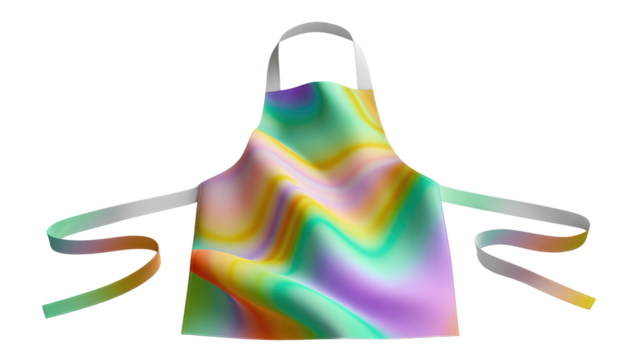 Abstract Apron: A vivid, abstract design graces a culinary apron, perfect for both the functional and the fashion-conscious cook. It is a blend of colors and shapes.