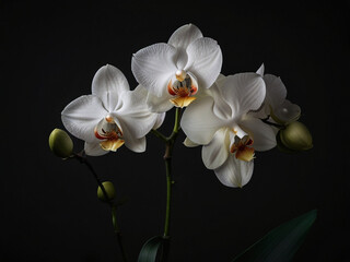 Elegant White Orchid in Dramatic Lighting Against Black Background &ndash; Minimalist Fine-Art Floral Portrait