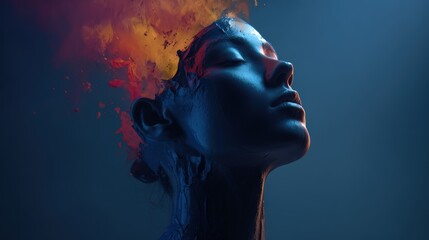 Portrait of a Woman with Vibrant Colors Emanating from Her Head