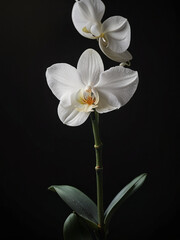 Fototapeta premium Elegant White Orchid in Dramatic Lighting Against Black Background – Minimalist Fine-Art Floral Portrait