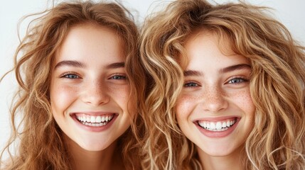 Two joyful twin girls smiling brightly, radiating happiness and warmth, capturing genuine emotions that resonate universally with themes of love and friendship.