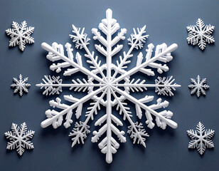 Elegant white snowflakes on dark blue background