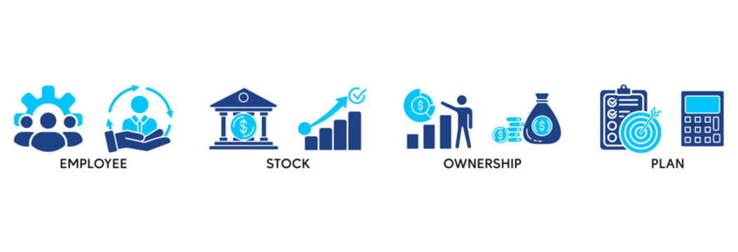 Esop icon set vector illustration concept relate to employee stock ownership plan with icon of management, bank, graph, fund, investment and statistics