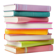 Colorful Stacked Books with Vibrant Covers on White Background