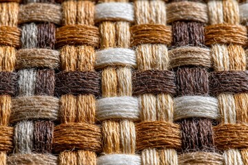 Detail-rich macro view of a woven natural fiber table runner showcasing texture and intricate patterns