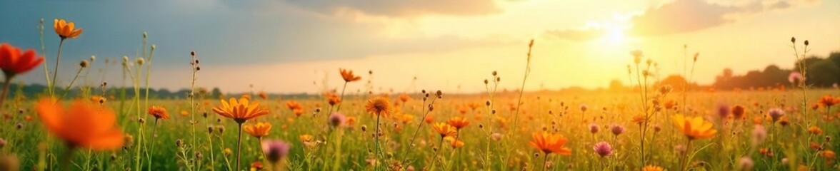 A sunlit field of wildflowers stretches to a vibrant horizon, promising a bright and hopeful future Perfect for projects emphasizing optimism and new beginnings , uplifting, vibrant