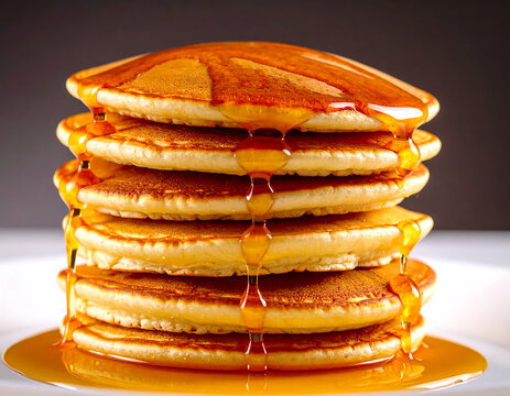 Delicious stack of pancakes drizzled with maple syrup