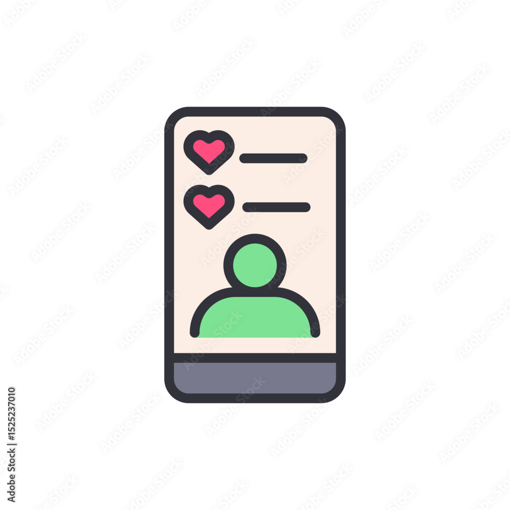 Poster mobile application with heart icons and a user profile picture