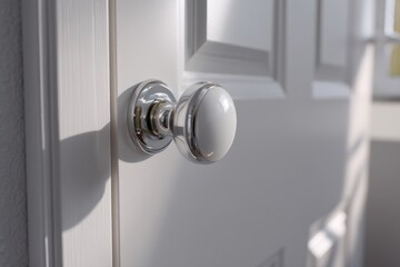 Exploring the elegance of a modern doorknob on a contemporary white interior door with a touch of artistic detail
