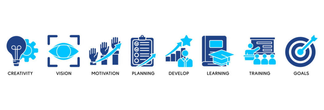 Personal growth icon set vector illustration concept relate to creativity, vision, motivation, planning, develop, learning, training, and goals