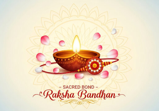 Traditional Indian Diya and Rakhi design celebrating Raksha Bandhan with intricate patterns and sacred theme