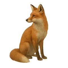 Freehand watercolor illustration of a sitting Fox isolated on a white background. Hand drawn Foxy watercolour for design, foxiness logo, postcards, posters and digital projects