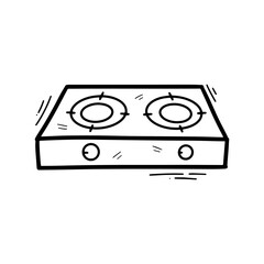 Hand Drawn Gas Stove Illustration. Doodle Vector. Isolated on White Background - EPS 10 Vector