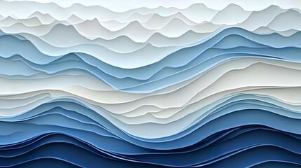 Obraz premium Layered blue abstract waves texture, tranquil paper layers and shades of light