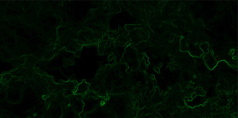 Abstract dark texture with glowing neon green fractal-like wisps and swirling tendrils against a nearly black background. luminous smoke or energy field, forming intricate organic patterns and depth.