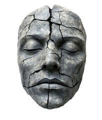 Cracked Stone Face Mask,  Symbol of Brokenness, Fragility, and Vulnerability