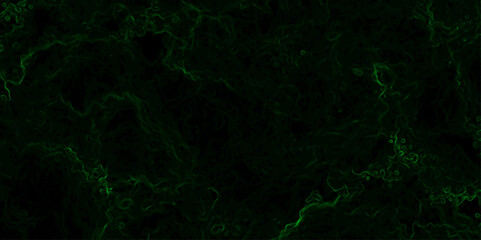 Abstract dark texture with glowing neon green fractal-like wisps and swirling tendrils against a nearly black background. luminous smoke or energy field, forming intricate organic patterns and depth.