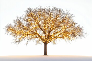 Two trees with lights on them, one is yellow and the other is red.  , isolated on white background.