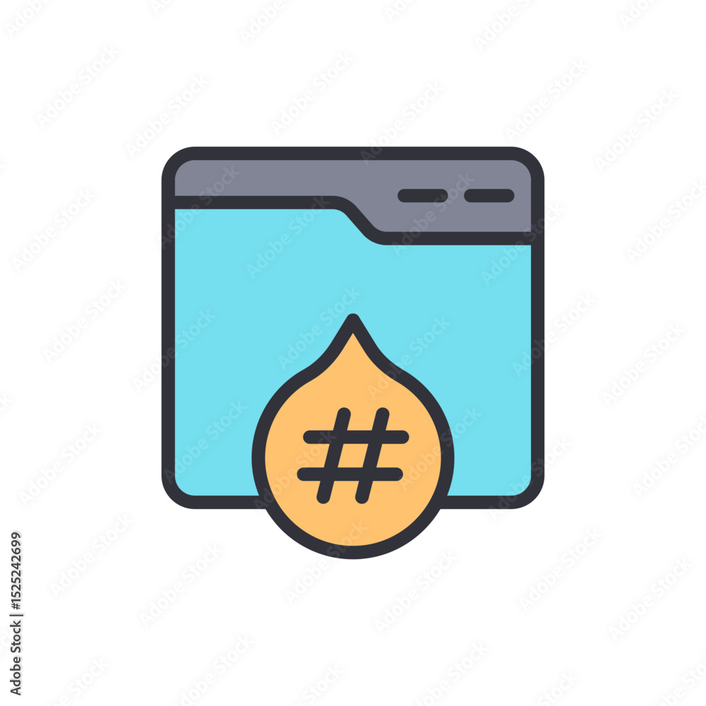Poster illustrative representation of a website window with hashtag dropdown shape