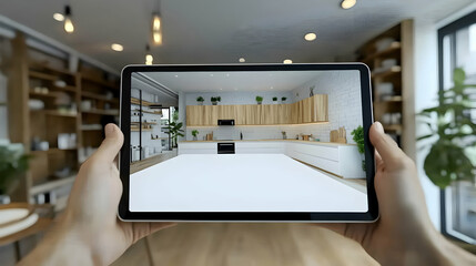 Augmented reality application showcasing a modern kitchen interior design concept