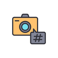Camera With Hashtag Symbol Representing Online Photo Sharing Concept