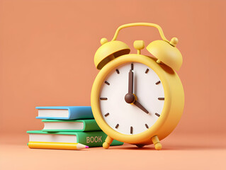 Back to School Alarm Clock with Stack of Books and Pencil