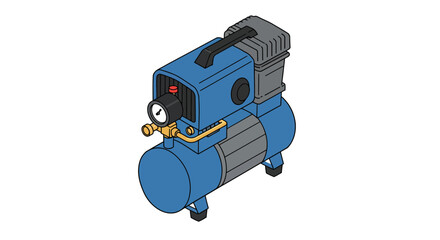 Fototapeta premium Isometric illustration of a blue air compressor for inflating tires and equipment