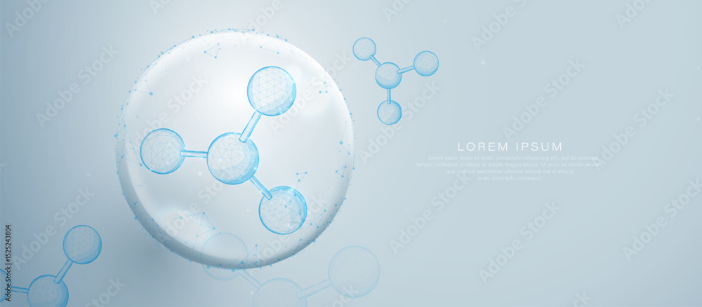 Aufkleber Futuristic molecular structure with digital low poly mesh on soft blue background