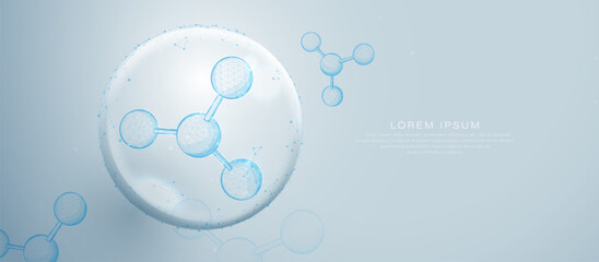 Futuristic molecular structure with digital low poly mesh on soft blue background